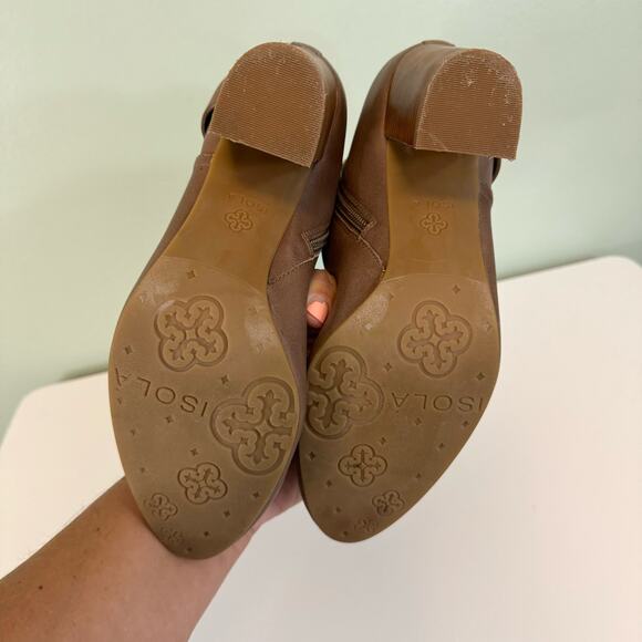 Isola Colleen Ankle Moto Boots Women 7.5 Brown Harness Leather Almond Block Heel - Picture 8 of 11